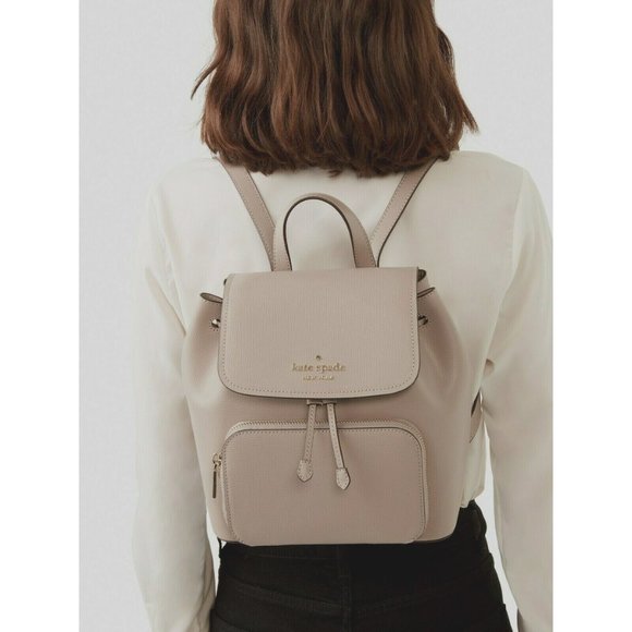 New Kate Spade Darcy Medium Flap Backpack Refined Grain Leather Warm Taupe main image 4